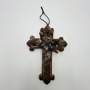 Mexican Cross Terracotta Clay Pottery Roses Religious Christ Folk Art Wall Decor